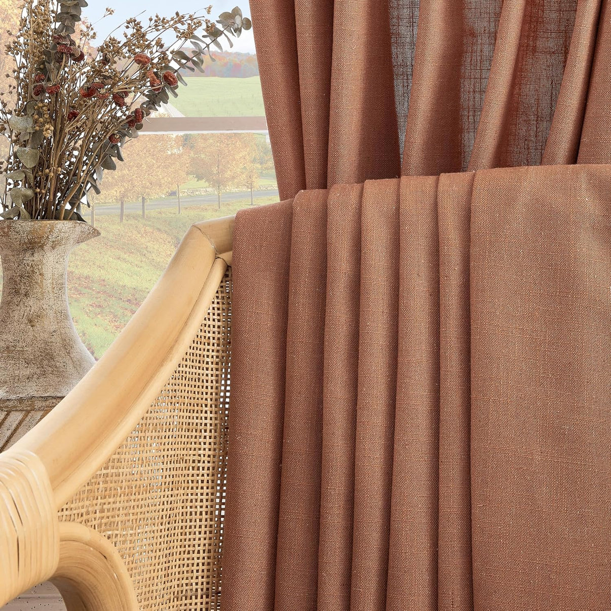 Joydeco Semi-Sheer Linen Curtains - 2 Panel, Light Filtering