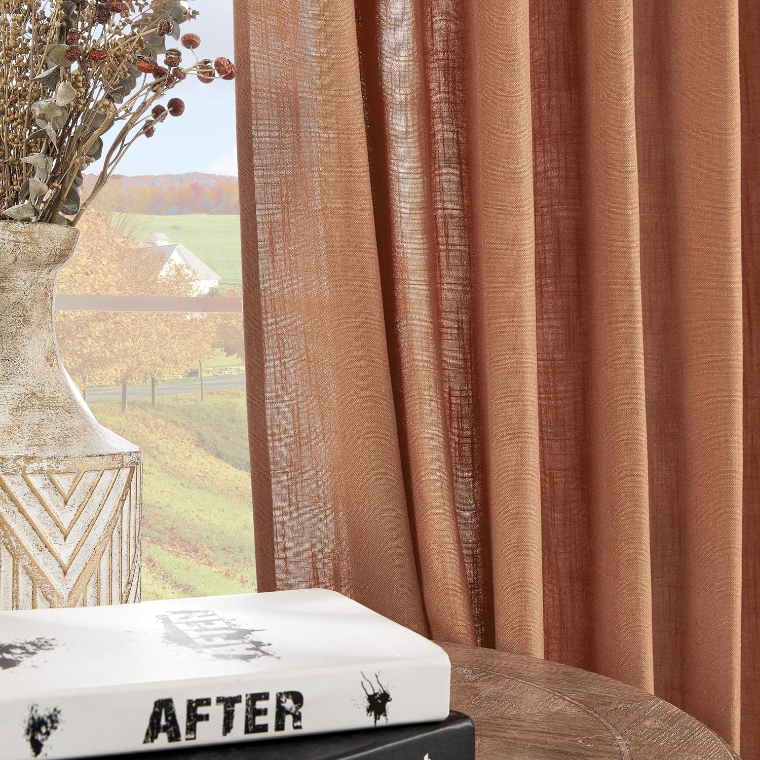 Joydeco Semi-Sheer Linen Curtains - 2 Panel, Light Filtering