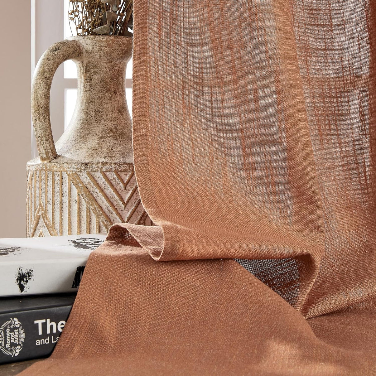 Joydeco Semi-Sheer Linen Curtains - 2 Panel, Light Filtering