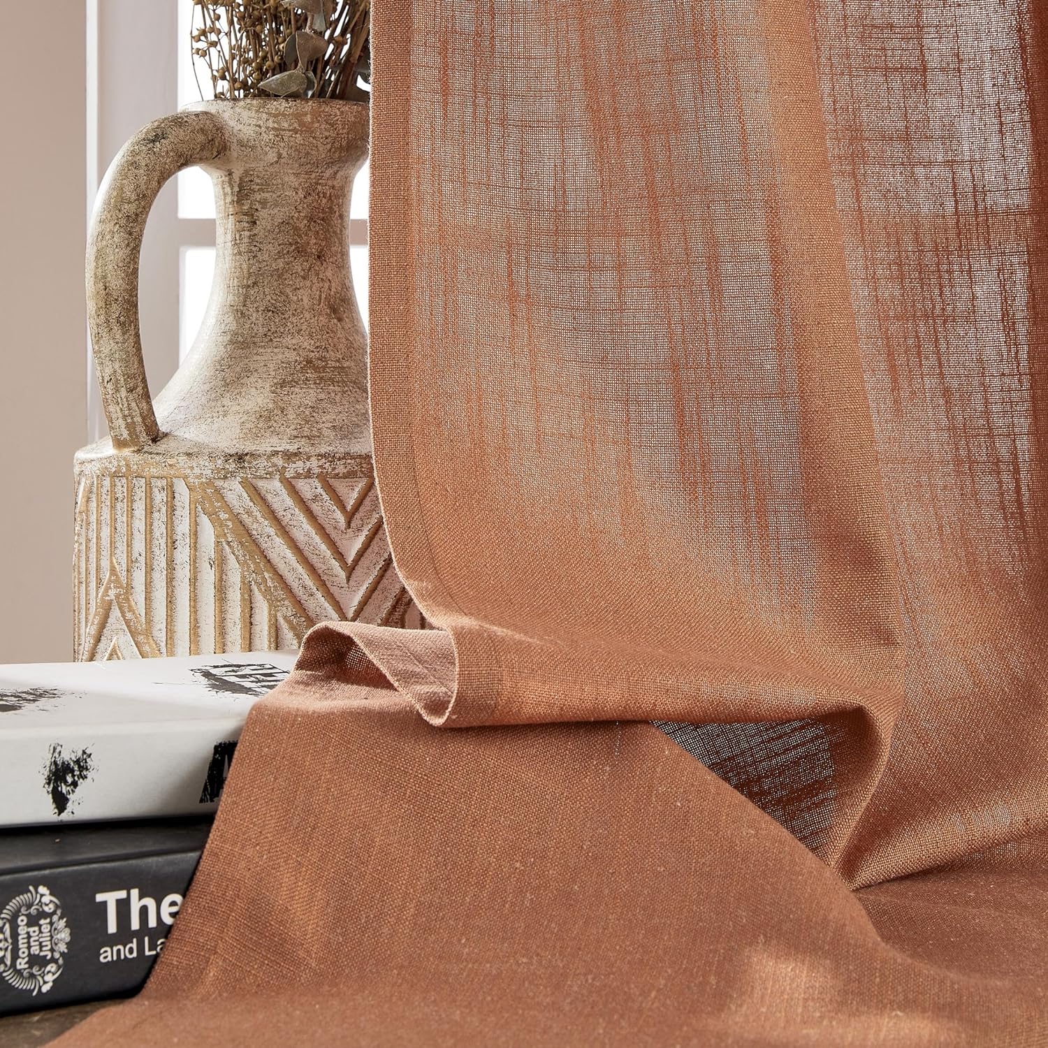 Joydeco Semi-Sheer Curtains Linen 2 Panels Set, Curtains for Living Room, Light Filtering Curtains , Living Room Curtains - Joydeco