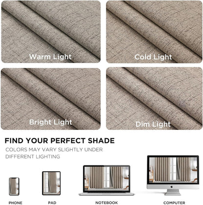 Joydeco 100% Blackout Curtains for Bedroom - Natural Linen Curtains 96 Inch Long, Thermal Insulated 2 Panels Linen Light Blocking Drapes, Rod Pocket & Back Tabs, Darkening Privacy for Living Room