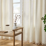 Joydeco Beige Boho Curtains Living Room Curtains Country Rustic Linen Sheer Curtains