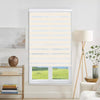 Beige Joydeco dual zebra shade with light filtering and privacy stripes on a white window frame.