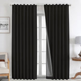 Joydeco 100% Blackout Curtains Black Long Natural Linen Drapes 2 Panels Set Burg for Bedroom Living Room Black Out Darkening Curtain Thermal Insulated - Joydeco