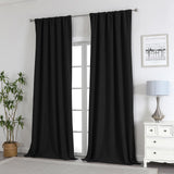 Joydeco 100% Blackout Curtains Black Long Natural Linen Drapes 2 Panels Set Burg for Bedroom Living Room Black Out Darkening Curtain Thermal Insulated