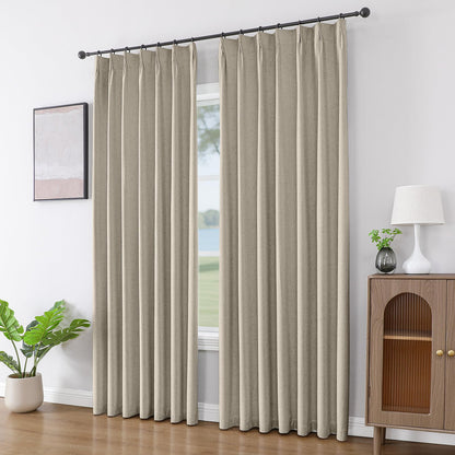 Joydeco Blackout Linen Curtains - Pinch Pleated Thermal Insulating Drapes