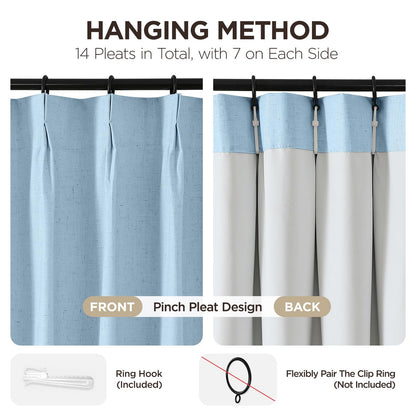 Joydeco Blackout Linen Curtains - Pinch Pleated Thermal Insulating Drapes