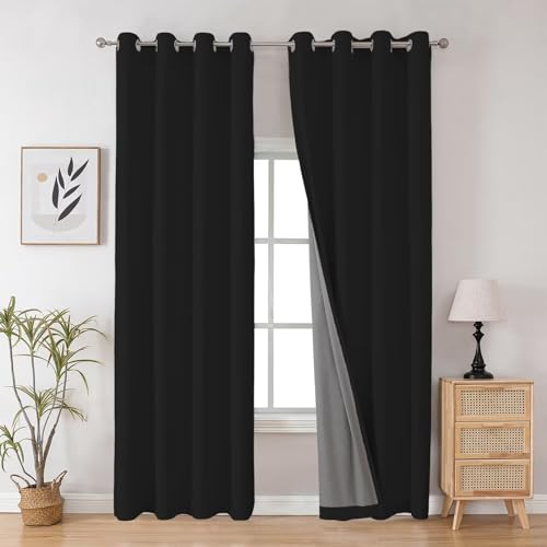 Joydeco 100% Blackout Curtains for Bedroom, Back tab Rod Pocket