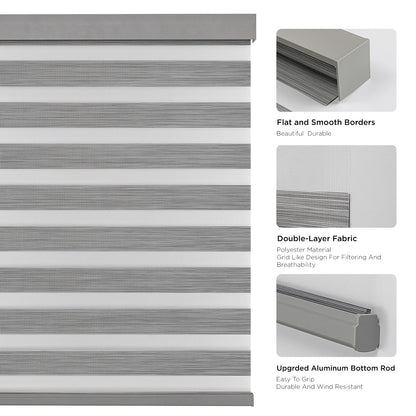 Joydeco Cordless Zebra Blinds (Pro), Dual Layer Light Control Zebra Blinds for Windows, Light-Proof Aluminum Cover, Free-Stop Roller Shades for Home & Office