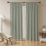 Joydeco Grayish Boho Green Curtains2 Panels Light Filtering Living Room Curtains Country Rustic Linen Sheer Curtains - Joydeco