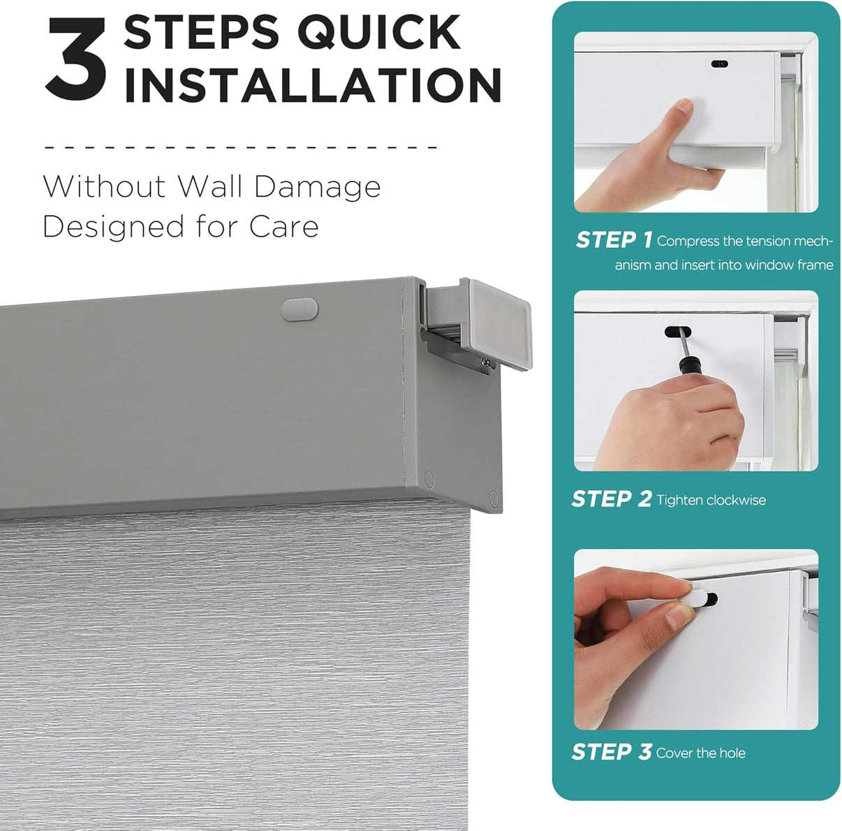 No Drill No Tools Blackout Shades Cordless Roller Shades