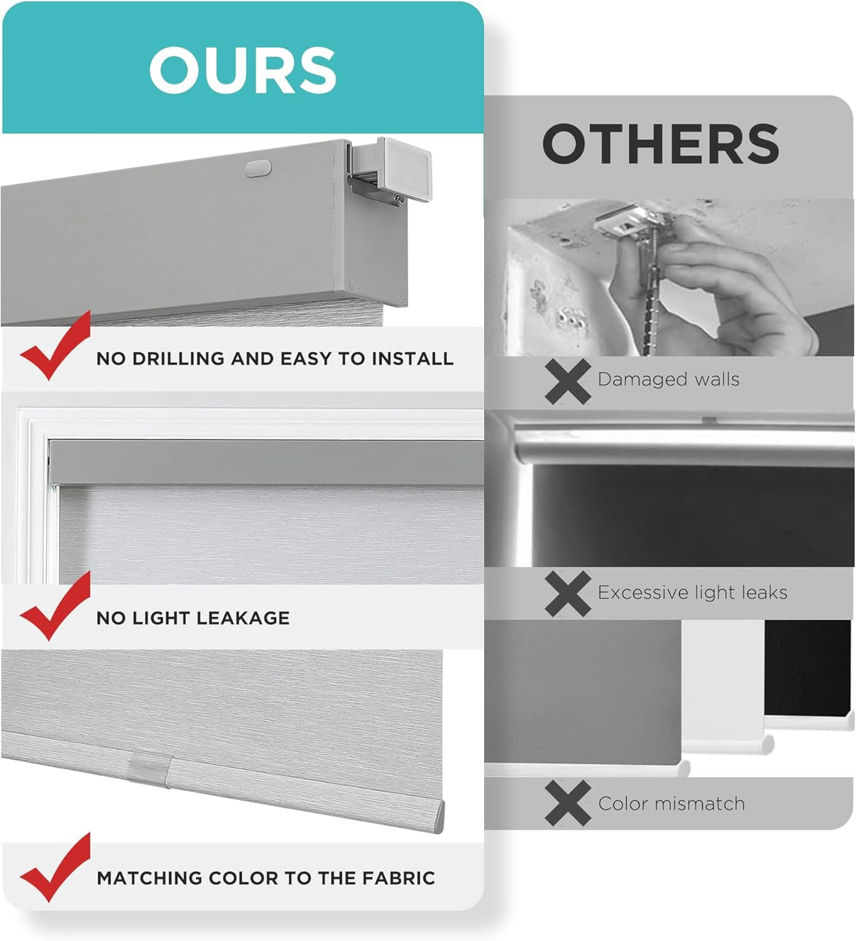 No Drill No Tools Blackout Shades Cordless Roller Shades