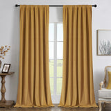 Joydeco 100% Blackout Velvet Curtains Mustard Yellow 2 Panels Set Insulated Black Out Curtains for Bedroom Room Darkening Thermal Curtains