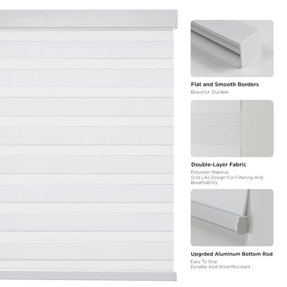 Joydeco Cordless Zebra Blinds (Pro), Dual Layer Light Control Zebra Blinds for Windows, Light-Proof Aluminum Cover, Free-Stop Roller Shades for Home & Office