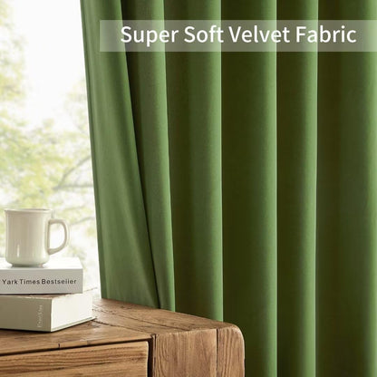 Joydeco Green Velvet Curtains 120 inch 2 Panel, Room Darkening Super Soft Velvet Drapes for Bedroom Living Room Thermal Insulated Window Drapes, Luxury Blackout Rod Pocket Curtains,W52 x L120 inch
