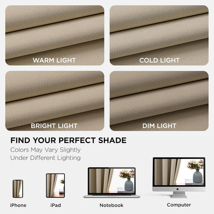 Joydeco Blackout Curtains 90 Inch Length 2 Panels Set, Thermal Insulated Long Curtains& Drapes 2 Burg, Room Darkening Grommet Drapes for Living Room Bedroom Window (W52 x L90 Inch, Light Beige)