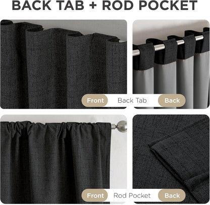 Joydeco Blackout Curtains for Bedroom - 100% Light Blocking 2 Panels Set Black Drapes 37" W x 108" L, Thermal Insulated Room Darkening Curtains, Linen Textured for Living Room, Rod Pocket & Back Tabs