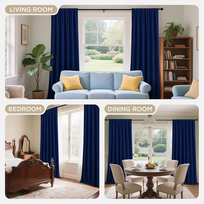 Joydeco Royal Blue 100% Blackout Curtains 96 Inch 2 Panels, Luxury Thermal Royal Blue Velvet Curtains for Bedroom Living Room, Soundproof Blackout Window Drapes, Rod Pocket & Back Tab (52W x 96L)