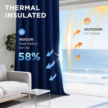 Joydeco Royal Blue 100% Blackout Curtains 96 Inch 2 Panels, Luxury Thermal Royal Blue Velvet Curtains for Bedroom Living Room, Soundproof Blackout Window Drapes, Rod Pocket & Back Tab (52W x 96L)