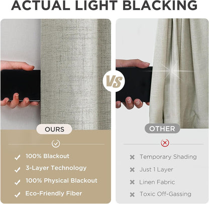 Joydeco Blackout Curtains 84 Inches Long 2 Panels Burg, Room Darkening Curtains for Bedroom, 100% Black Out Textured Thermal Drapes Privacy Protection 2 Panels Set(W42 x L84 Inch, Light Beige)