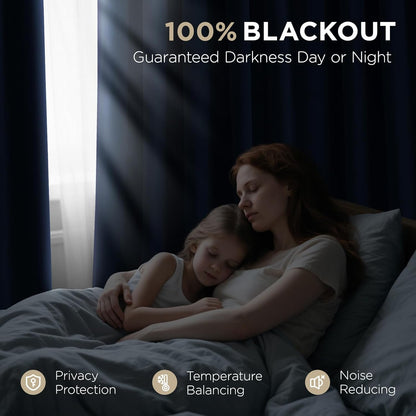 Joydeco Royal Blue 100% Blackout Curtains 96 Inch 2 Panels, Luxury Thermal Royal Blue Velvet Curtains for Bedroom Living Room, Soundproof Blackout Window Drapes, Rod Pocket & Back Tab (52W x 96L)