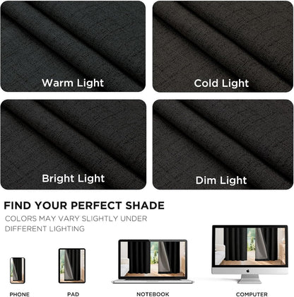 Joydeco Blackout Curtains for Bedroom - 100% Light Blocking 2 Panels Set Black Drapes 37" W x 90" L, Thermal Insulated Room Darkening Curtains, Linen Textured for Living Room, Rod Pocket & Back Tabs
