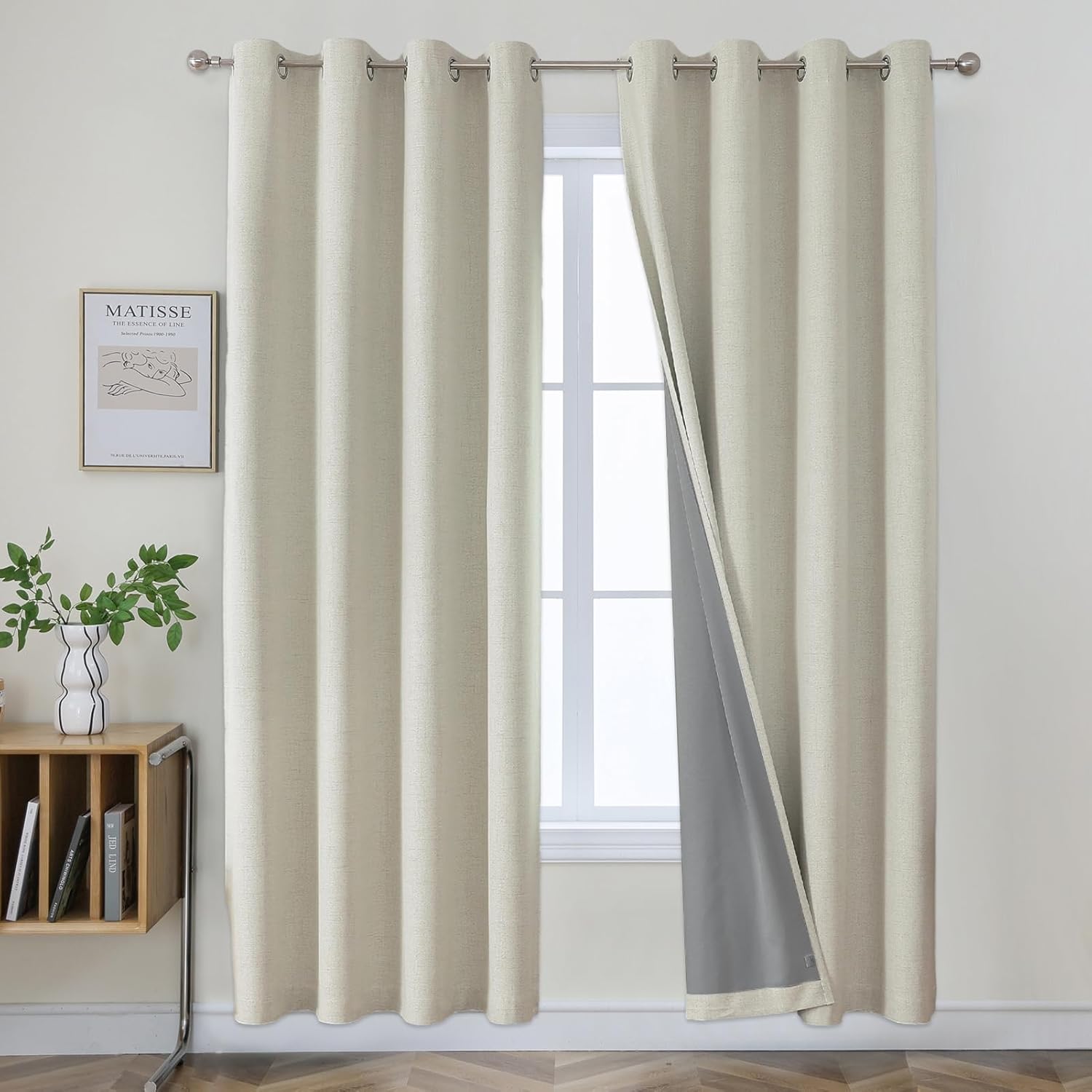 Joydeco Blackout Curtains 84 Inches Long 2 Panels Burg, Room Darkening Curtains for Bedroom, 100% Black Out Textured Thermal Drapes Privacy Protection 2 Panels Set(W42 x L84 Inch, Light Beige)