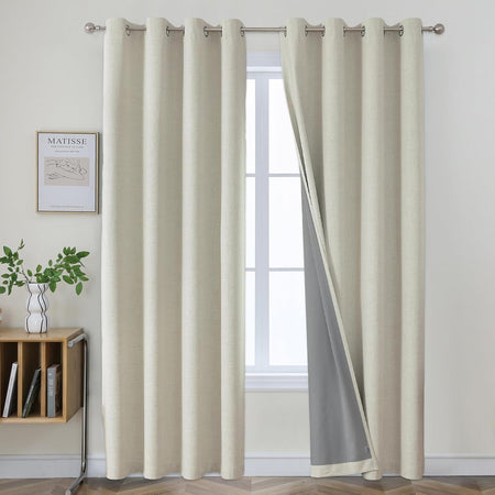 Joydeco Blackout Curtains 95 Inches Long 2 Panels Burg, Room Darkening Curtains for Bedroom, 100% Black Out Textured Thermal Drapes Privacy Protection 2 Panels Set(W42 x L95 Inch, Light Beige)