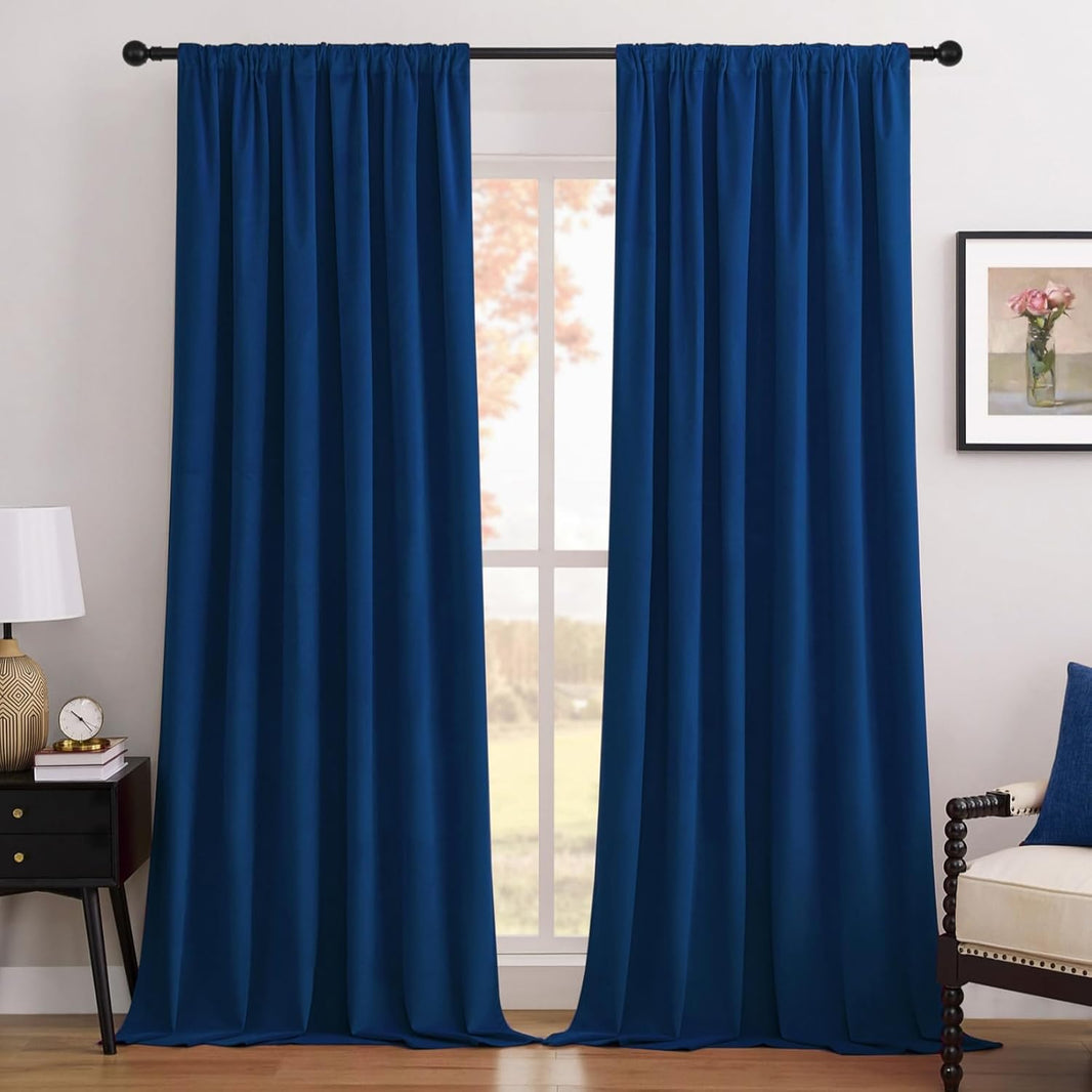 Joydeco Royal Blue 100% Blackout Curtains 96 Inch 2 Panels, Luxury Thermal Royal Blue Velvet Curtains for Bedroom Living Room, Soundproof Blackout Window Drapes, Rod Pocket & Back Tab (52W x 96L)