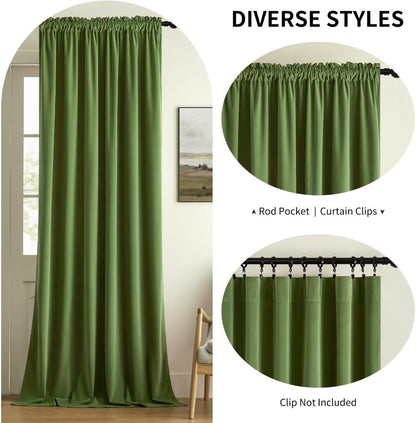 Joydeco Green Velvet Curtains 120 inch 2 Panel, Room Darkening Super Soft Velvet Drapes for Bedroom Living Room Thermal Insulated Window Drapes, Luxury Blackout Rod Pocket Curtains,W52 x L120 inch