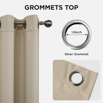 Joydeco Blackout Curtains 90 Inch Length 2 Panels Set, Thermal Insulated Long Curtains& Drapes 2 Burg, Room Darkening Grommet Drapes for Living Room Bedroom Window (W52 x L90 Inch, Light Beige)