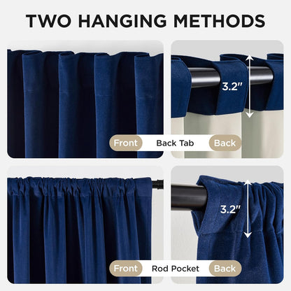 Joydeco Royal Blue 100% Blackout Curtains 96 Inch 2 Panels, Luxury Thermal Royal Blue Velvet Curtains for Bedroom Living Room, Soundproof Blackout Window Drapes, Rod Pocket & Back Tab (52W x 96L)