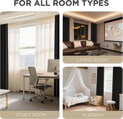 Joydeco Blackout Curtains for Bedroom - 100% Light Blocking 2 Panels Set Black Drapes 37" W x 90" L, Thermal Insulated Room Darkening Curtains, Linen Textured for Living Room, Rod Pocket & Back Tabs