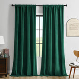 Joydeco Green Velvet Curtains Rod Pocket | Green 2 Panels Luxury Blackout Rod Pocket Thermal Insulated Window Curtains