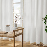 Joydeco White Boho Curtains Country Rustic Linen Sheer Curtains - Joydeco