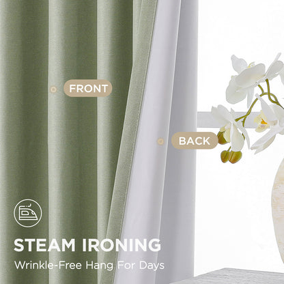 Joydeco Blackout Curtains Linen 100% Blackout Curtain for Bedroom, Rod Pocket & Back Tabs Window Drapes 2 Panels Set