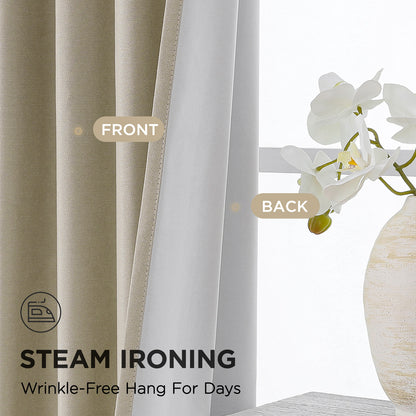 Joydeco Blackout Curtains Linen 100% Blackout Curtain for Bedroom, Rod Pocket & Back Tabs Window Drapes 2 Panels Set