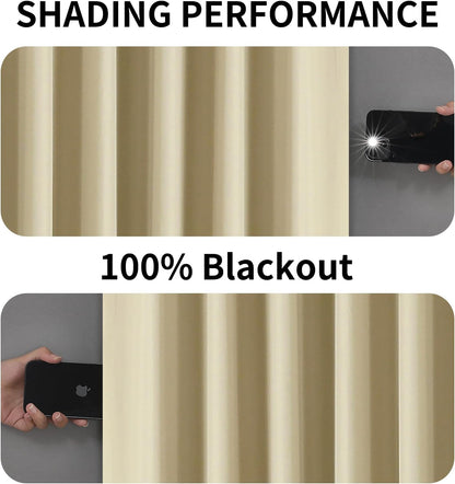 Joydeco 100% Blackout Curtains for Bedroom, Back tab Rod Pocket