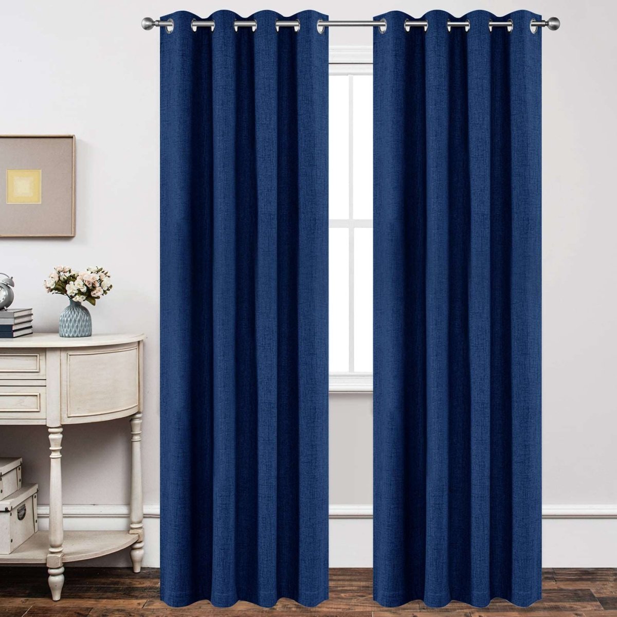 Blackout Linen Curtains Navy Blue Light - Blocking and Insulating Curtains - Joydeco