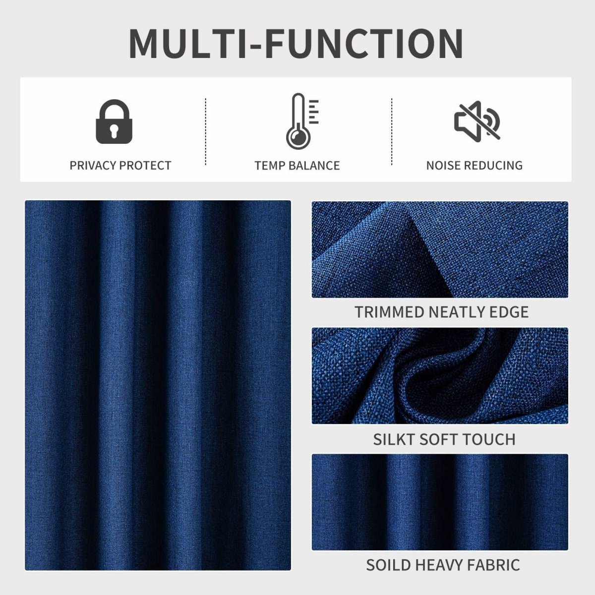 Blackout Linen Curtains Navy Blue Light - Blocking and Insulating Curtains - Joydeco