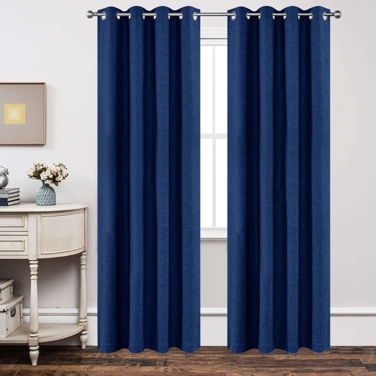 Blackout Linen Curtains Navy Blue Light - Blocking and Insulating Curtains - Joydeco