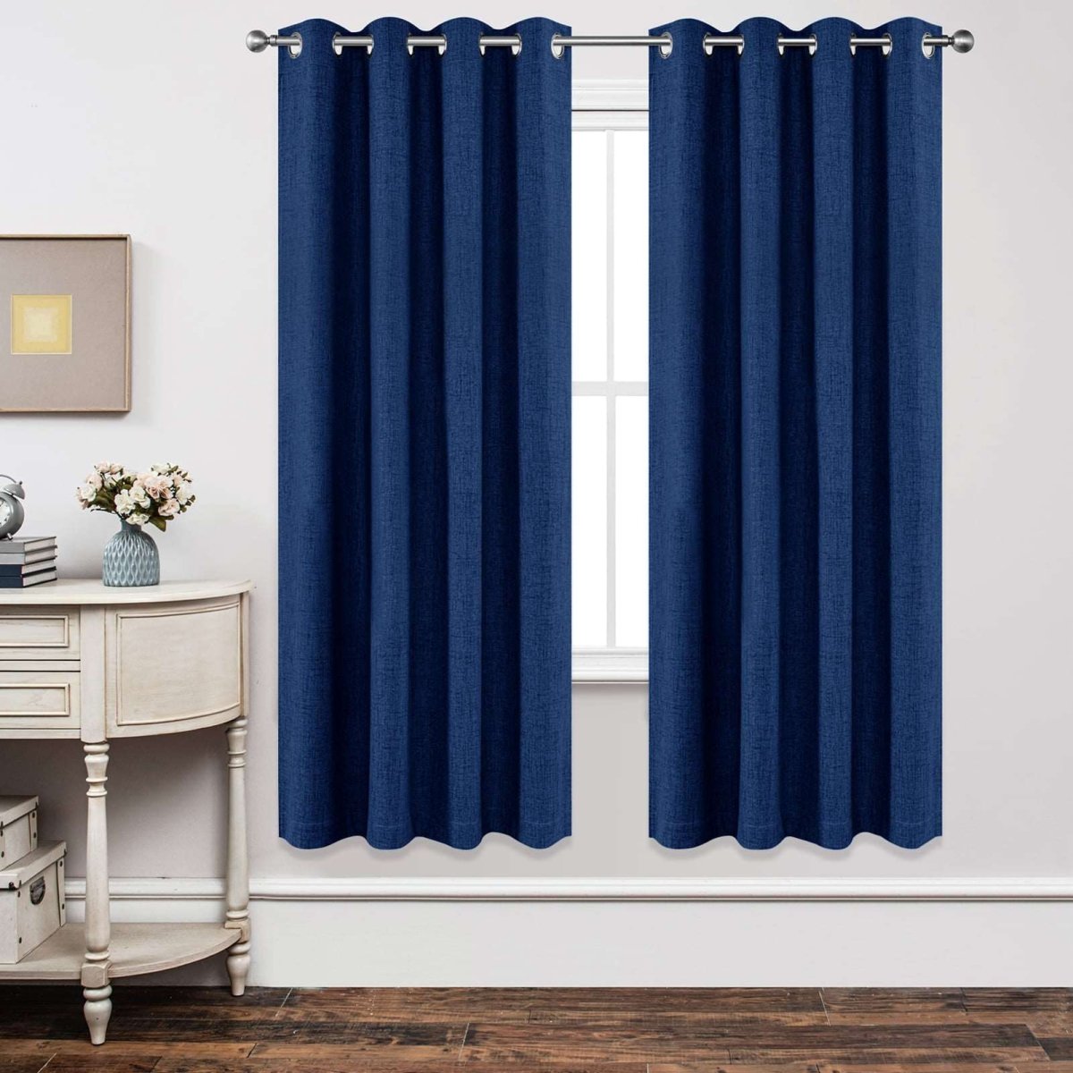 Blackout Linen Curtains Navy Blue Light - Blocking and Insulating Curtains - Joydeco