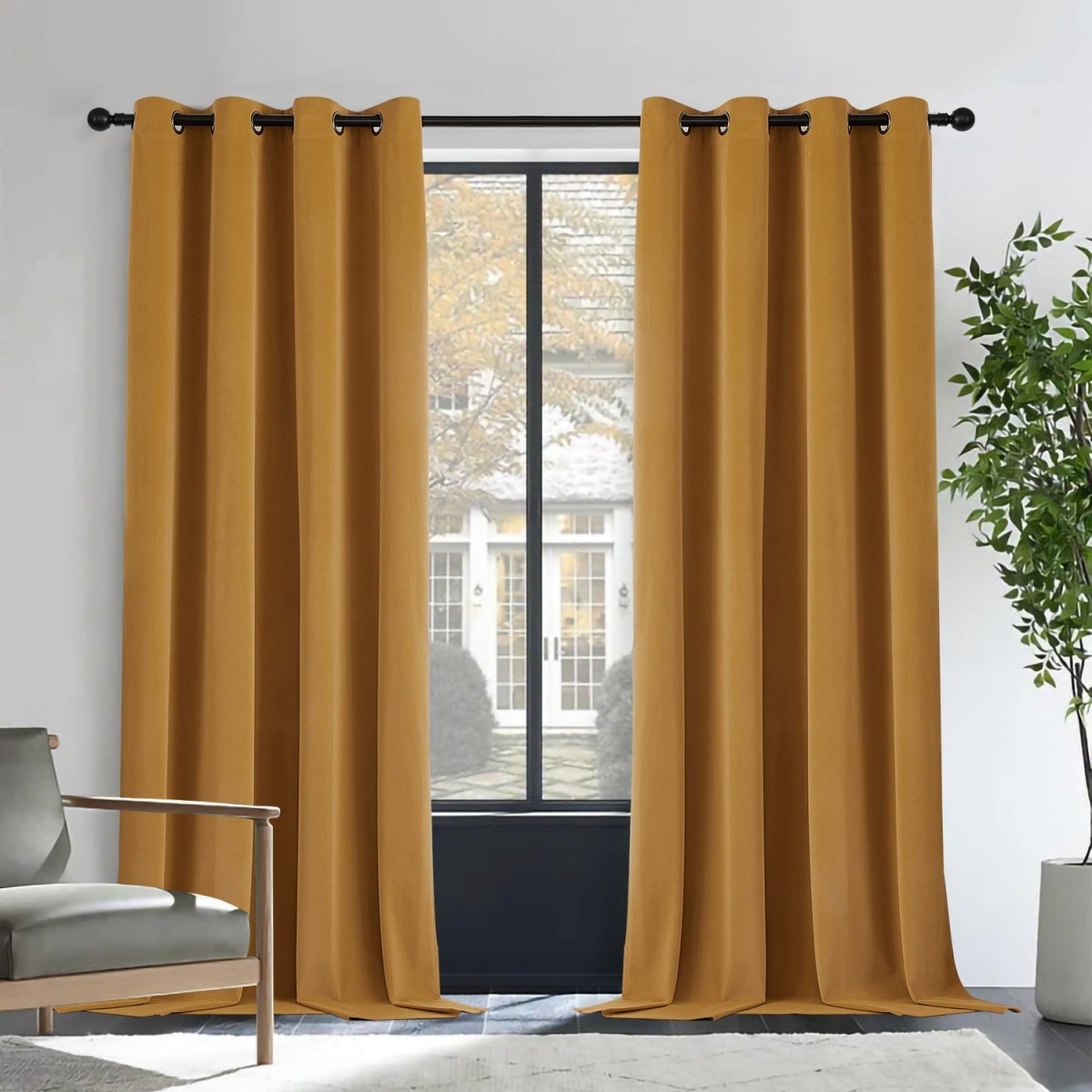 Joydeco 100% Blackout Moss Green Velvet Curtains - 2 Panels , Thermal Insulated, Privacy