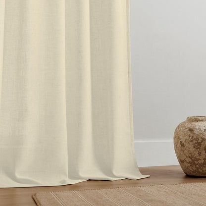 Joydeco cream linen blend curtains with visible textured weave, showcasing light filtering for a living room.