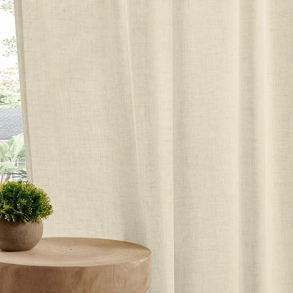 Joydeco cream linen blend sheer curtains, light filtering texture on product page.