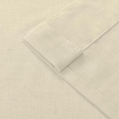 Joydeco cream linen blend curtain fabric texture close-up with header detail.