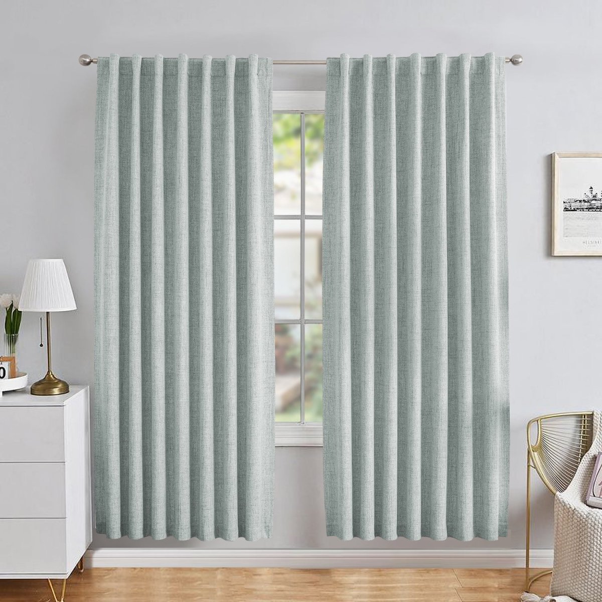 Joydeco Custom Linen Blackout Back Tab Rod Pocket Curtains