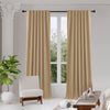 Joydeco 2 dark beige blackout curtains thermal insulated grommet top panels in modern living room.