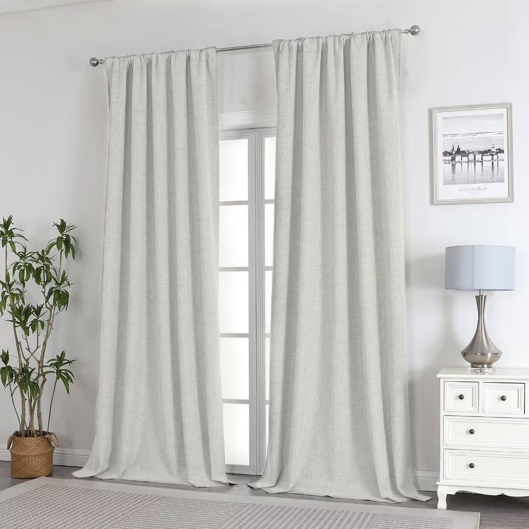 Joydeco 100% Blackout Beige Linen Curtains Long Natural Linen Drapes - Joydeco