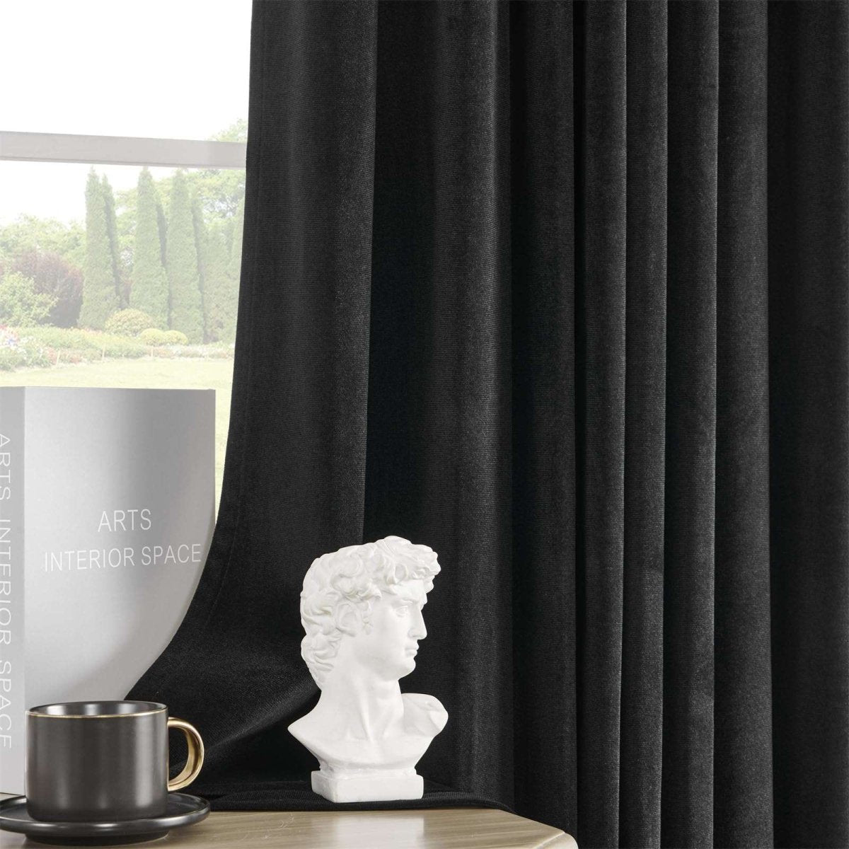 Joydeco 100% Blackout Black Velvet Curtains - 2 Panels , Thermal Insulated, Privacy - Joydeco